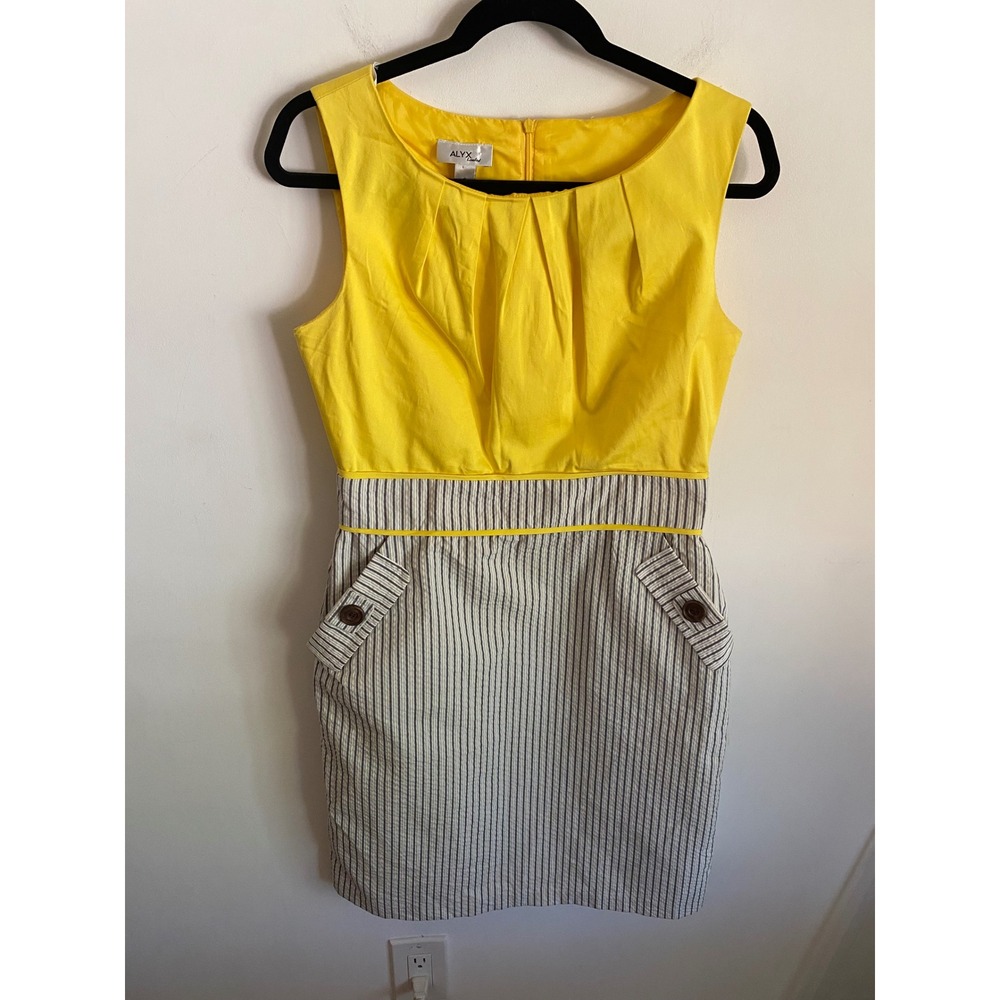 Alyx Limited Womens Yellow Striped Seersucker Sheath Dress Size 8 Sleeveless